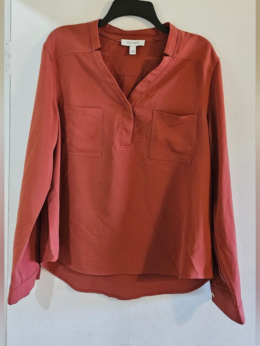 Nine West Rust Button-Down Style Long-Sleeve Blouse
